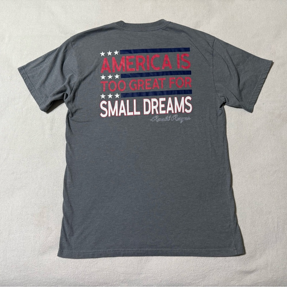Burlebo Mens Medium Short Sleeve Pocket T-Shirt‎ America Great Small Dreams Gray